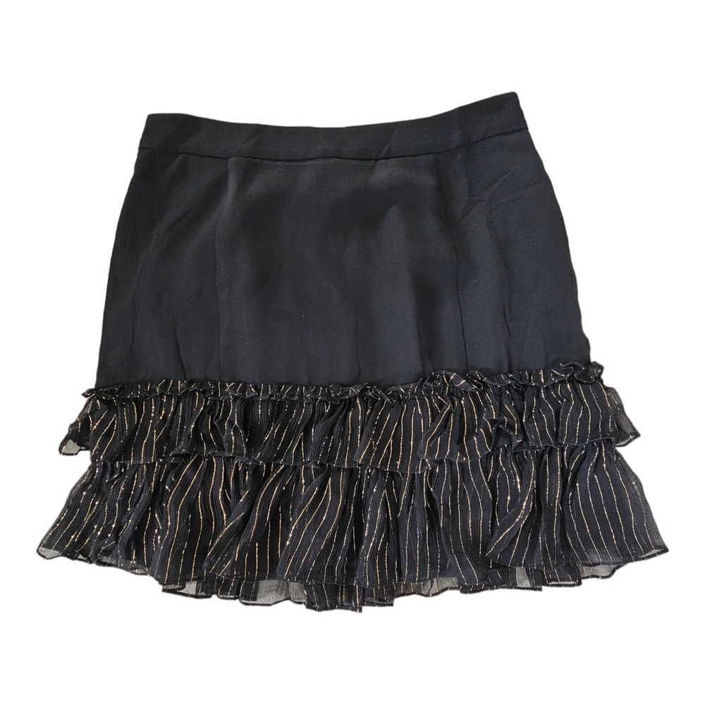 Rebecca Minkoff Gold Metallic Ruffle Hem Mini Skirt Women's 4 Lined